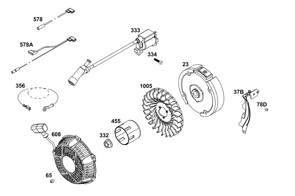 Flywheel, Ignition, And Starter Group Diagram and Parts List for 130G32-0016-H5 100000 - 19Z999 Briggs and Stratton Engine